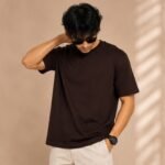 Men Regular Brown T-Shirt for Boys Casual Half Sleeve Round Neck Loose Fit Korean Style Streetwear Tee - Image 3
